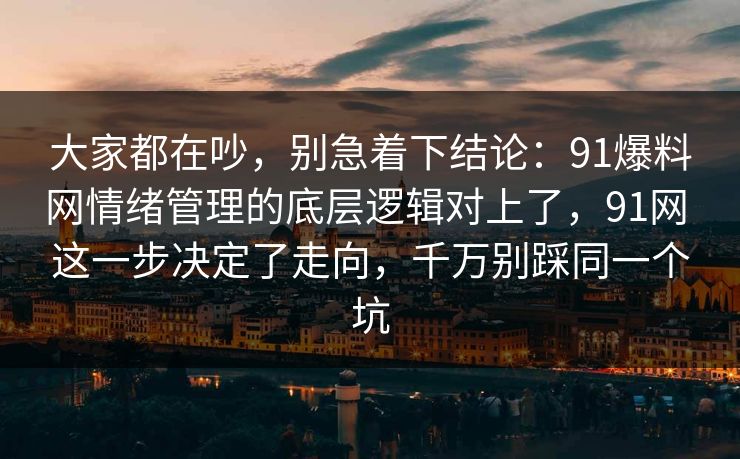 大家都在吵，别急着下结论：91爆料网情绪管理的底层逻辑对上了，91网 这一步决定了走向，千万别踩同一个坑