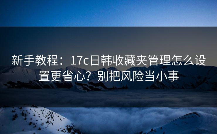 新手教程：17c日韩收藏夹管理怎么设置更省心？别把风险当小事