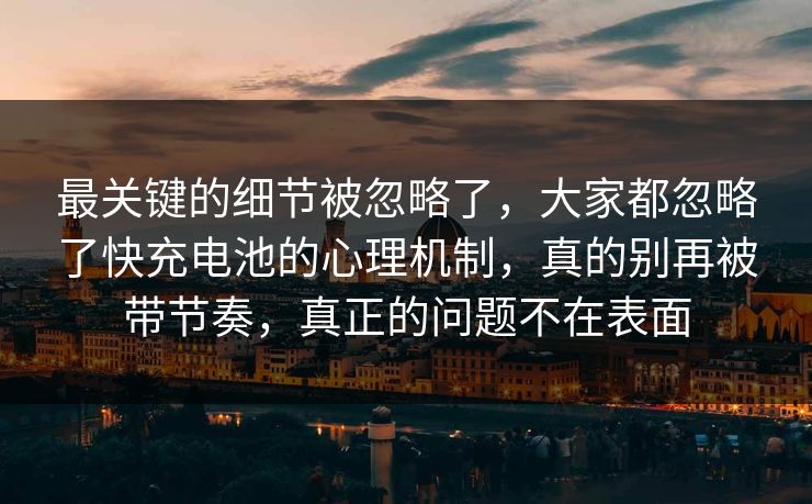 最关键的细节被忽略了，大家都忽略了快充电池的心理机制，真的别再被带节奏，真正的问题不在表面