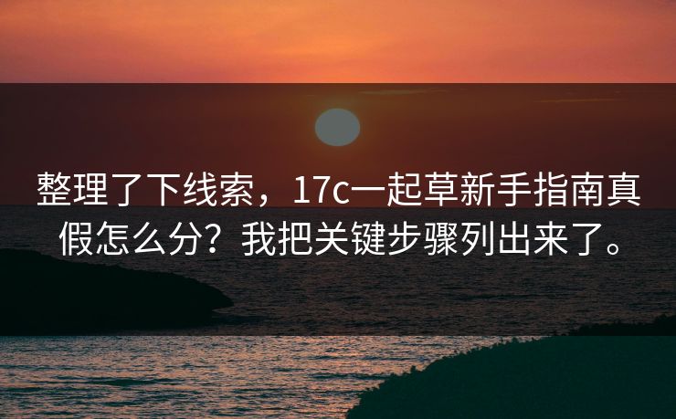 整理了下线索，17c一起草新手指南真假怎么分？我把关键步骤列出来了。