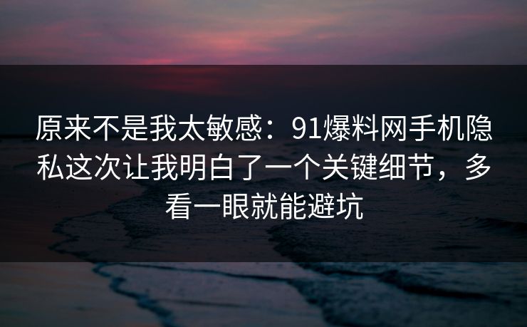 原来不是我太敏感：91爆料网手机隐私这次让我明白了一个关键细节，多看一眼就能避坑