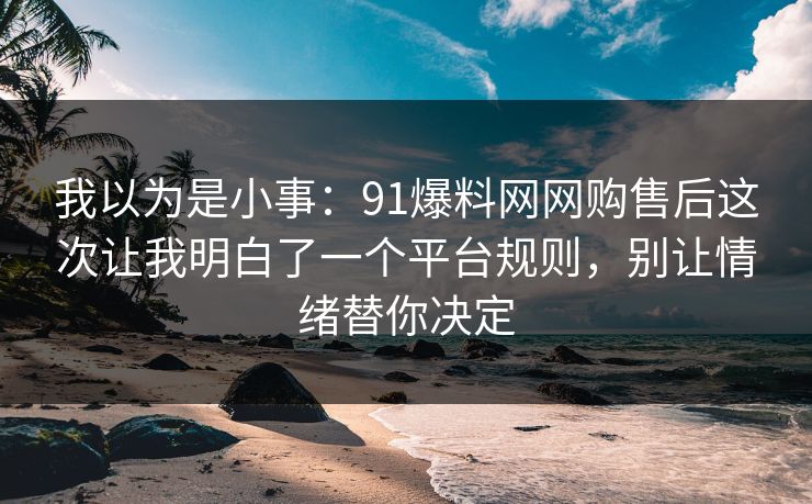 我以为是小事：91爆料网网购售后这次让我明白了一个平台规则，别让情绪替你决定