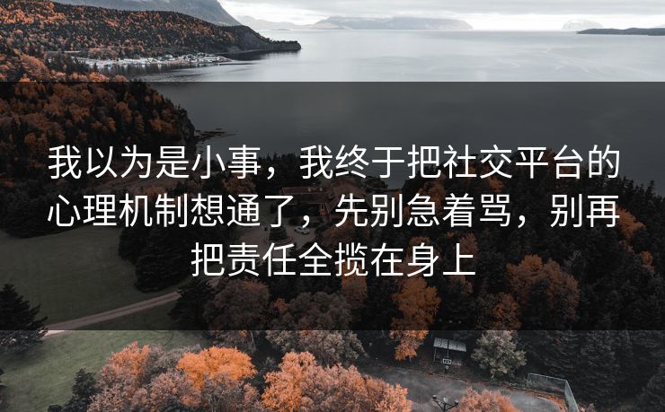 我以为是小事,我终于把社交平台的心理机制想通了,先别急着骂,别再把责任全揽在身上 我以为是小事,我终于把社交平台的心理机制想通了,先别急着骂,别再把责任全揽在身上