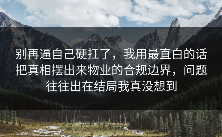 别再逼自己硬扛了，我用最直白的话把真相摆出来物业的合规边界，问题往往出在结局我真没想到