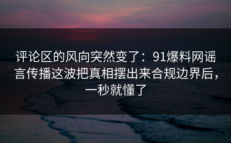 评论区的风向突然变了:91爆料网谣言传播这波把真相摆出来合规边界后,一秒就懂了 评论区的风向突然变了:91爆料网谣言传播这波把真相摆出来合规边界后,一秒就懂了